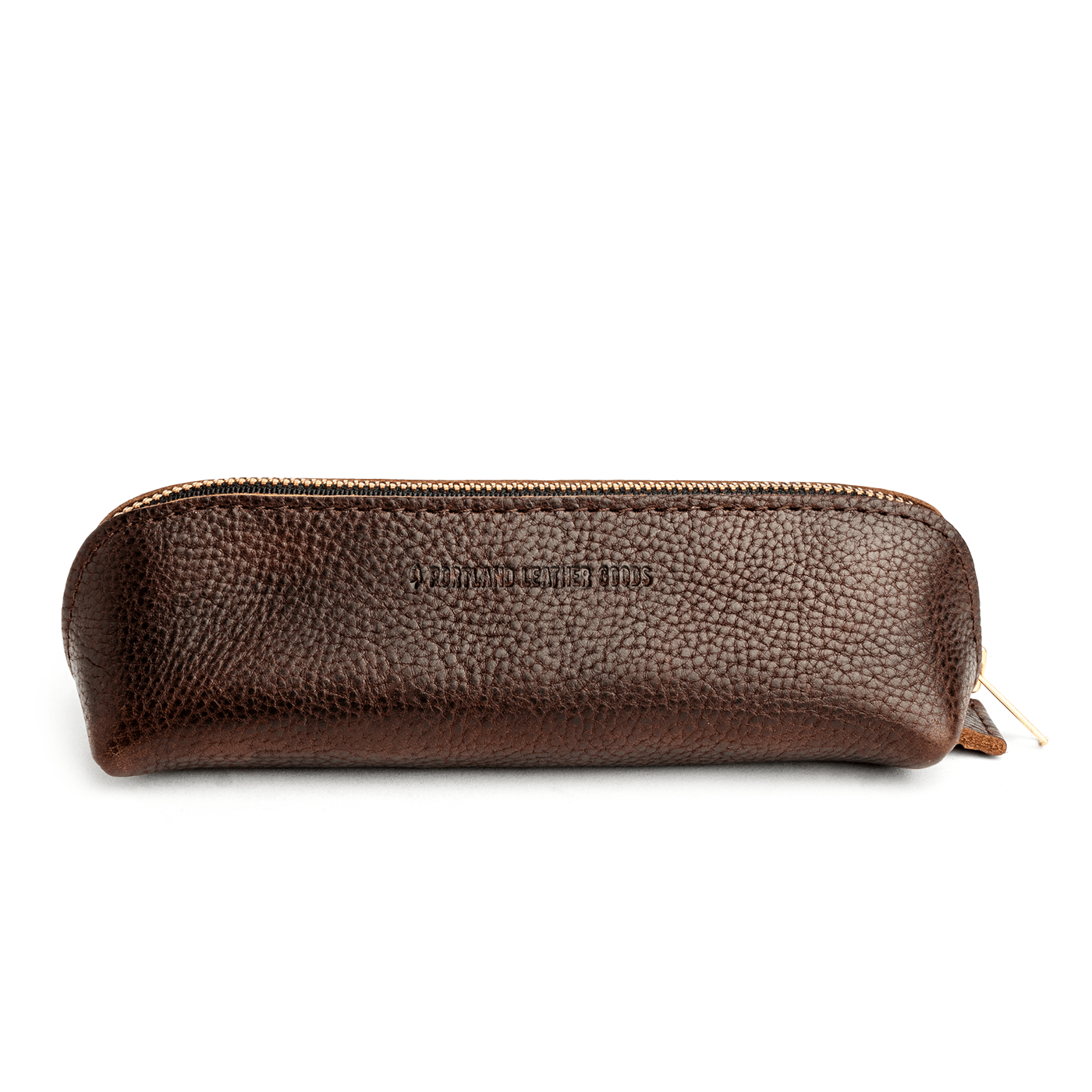 All Color: Coldbrew | Leather pouch with curved seams and top zipper