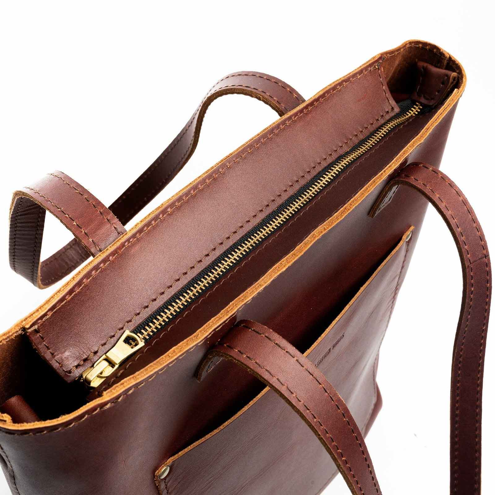 Cognac*Zipper | Medium Tote with dual shoulder straps and crossbody strap