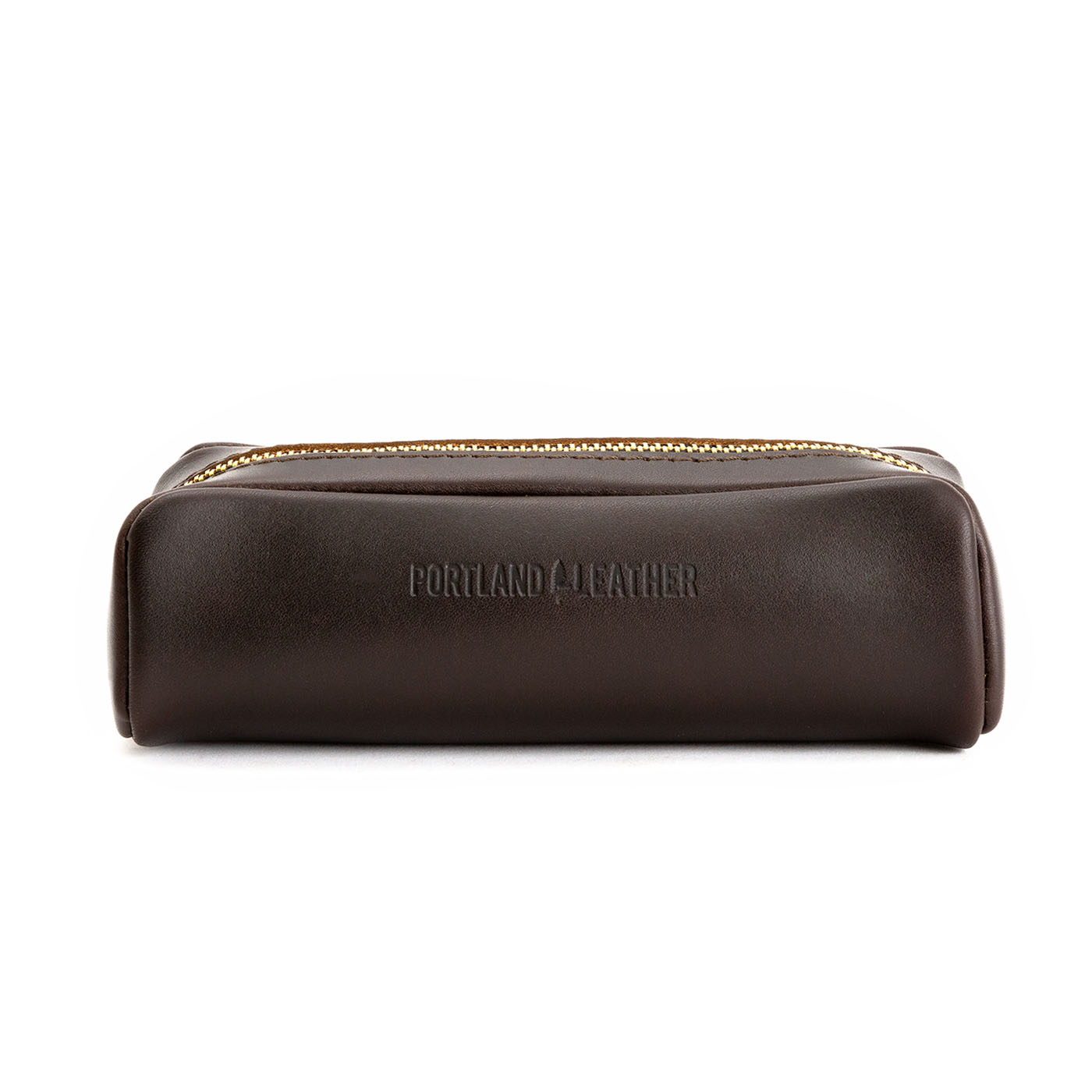 All Color: Grizzly | Leather pouch with a curved top and zipper