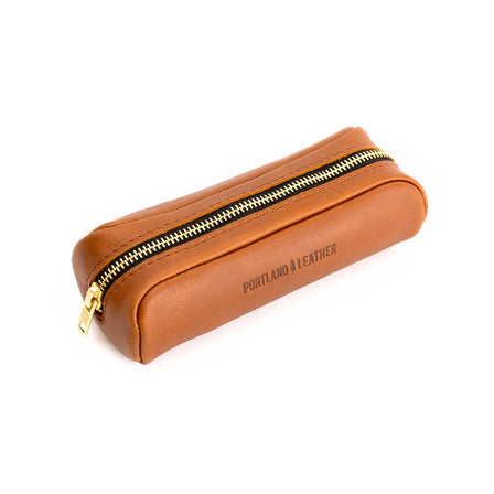 All Color: Honey | Leather pouch with a curved top and zipper