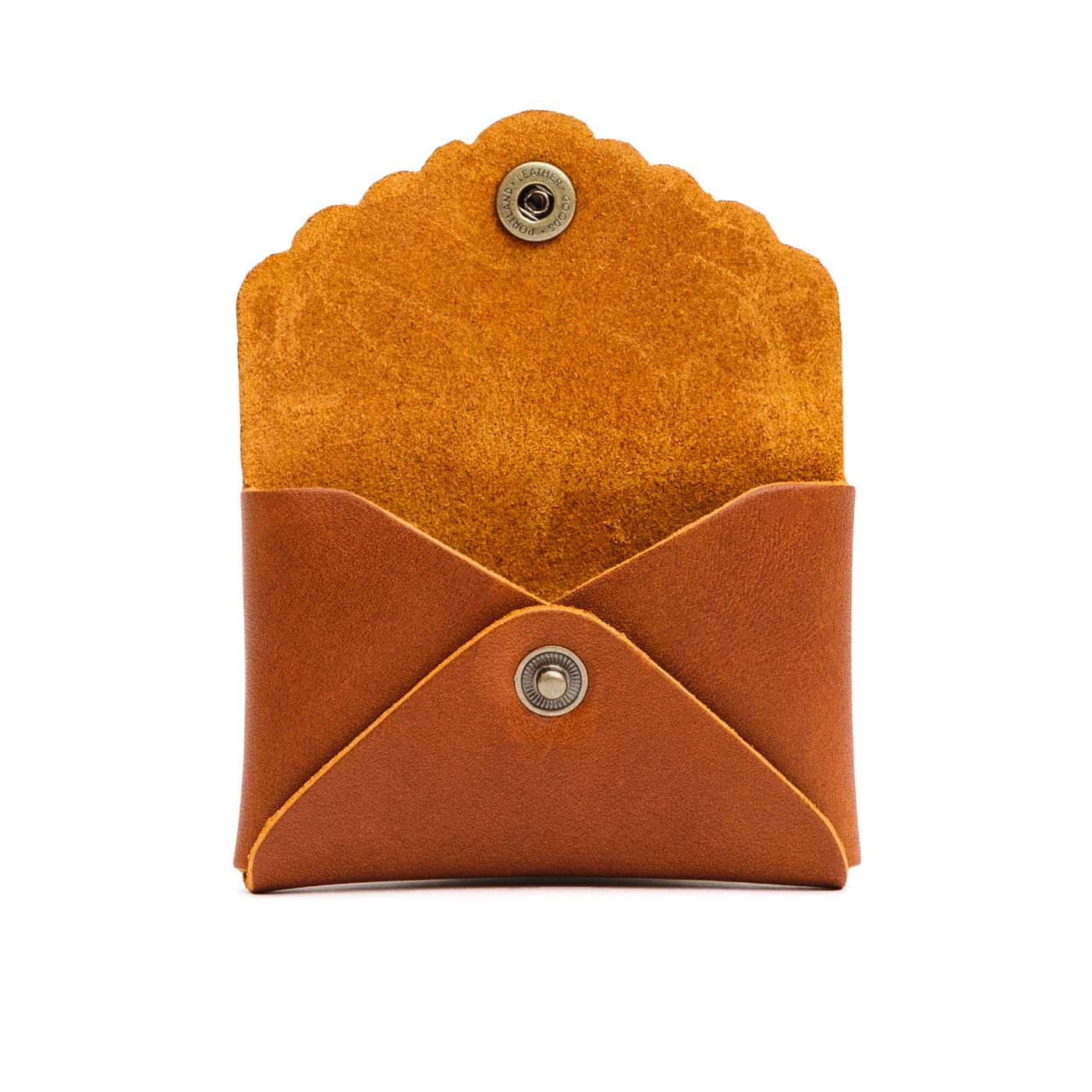 Honey | Small leather wallet with scalloped edge open