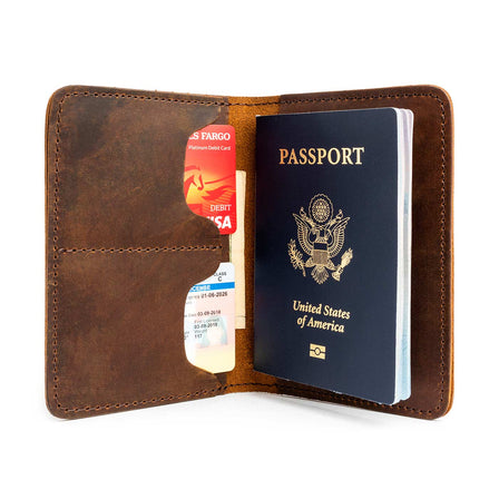 Canyon | Leather passport case with PLG logo open shot