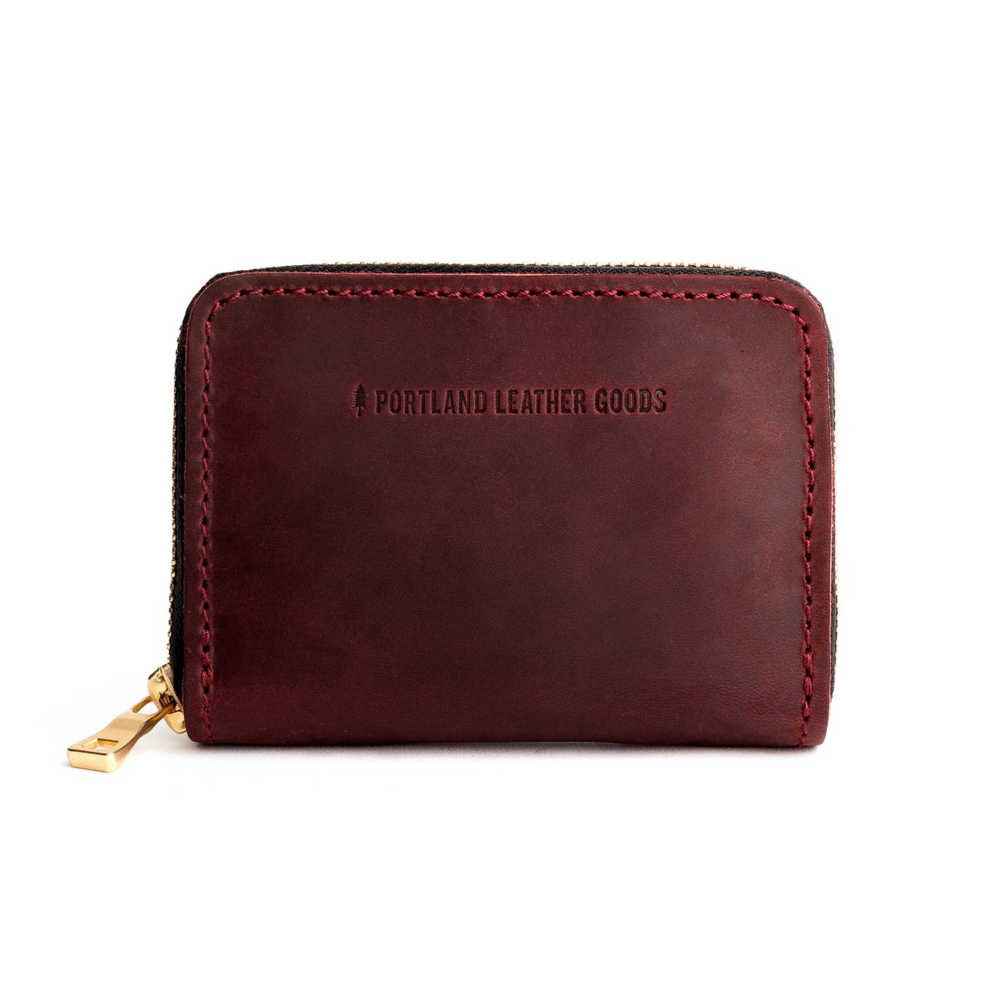 Merlot | Small leather wallet with zipper and PLG logo