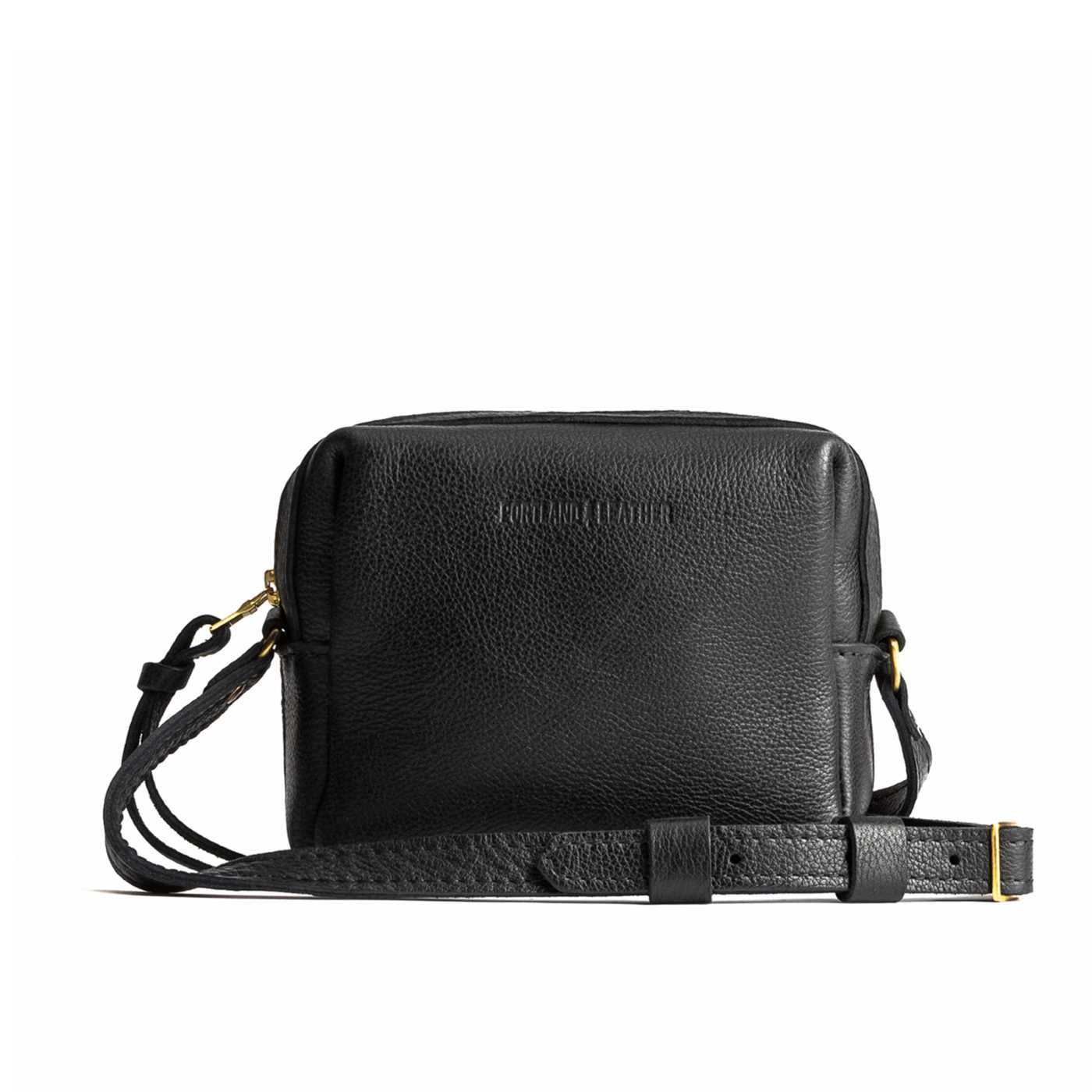  Pebbled--black | Square crossbody bag with top zipper and leather pull tab