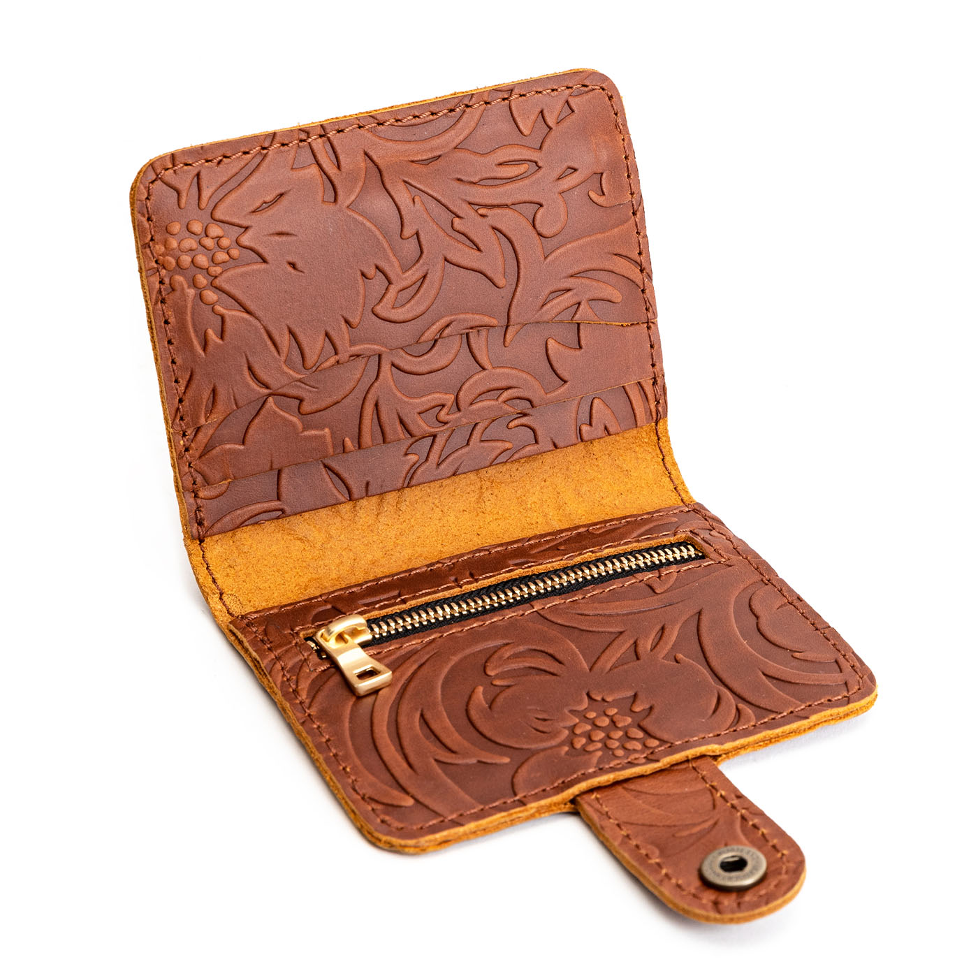 Meadow | Small leather wallet with snap open