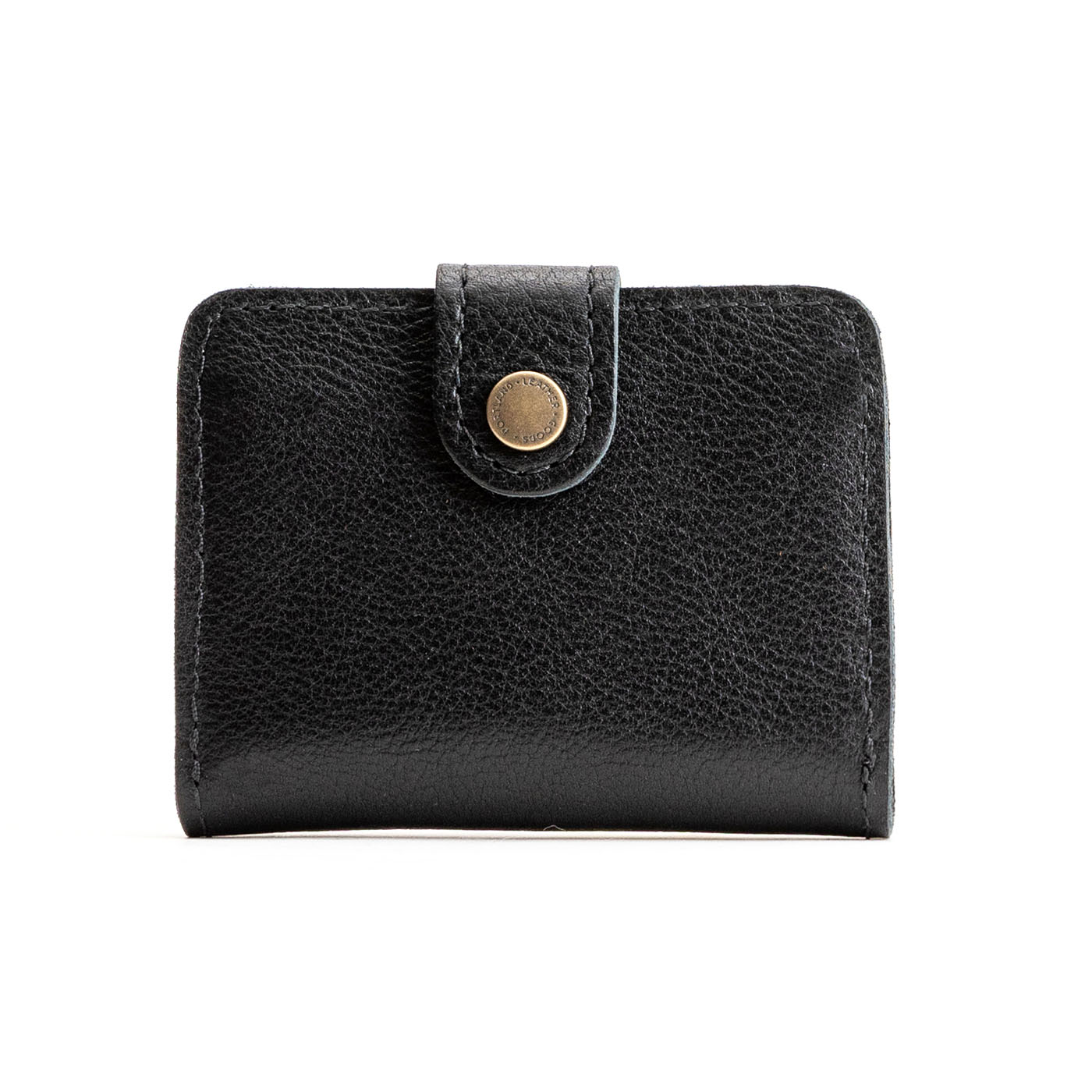 Pebbled--black | Small leather wallet with snap closed