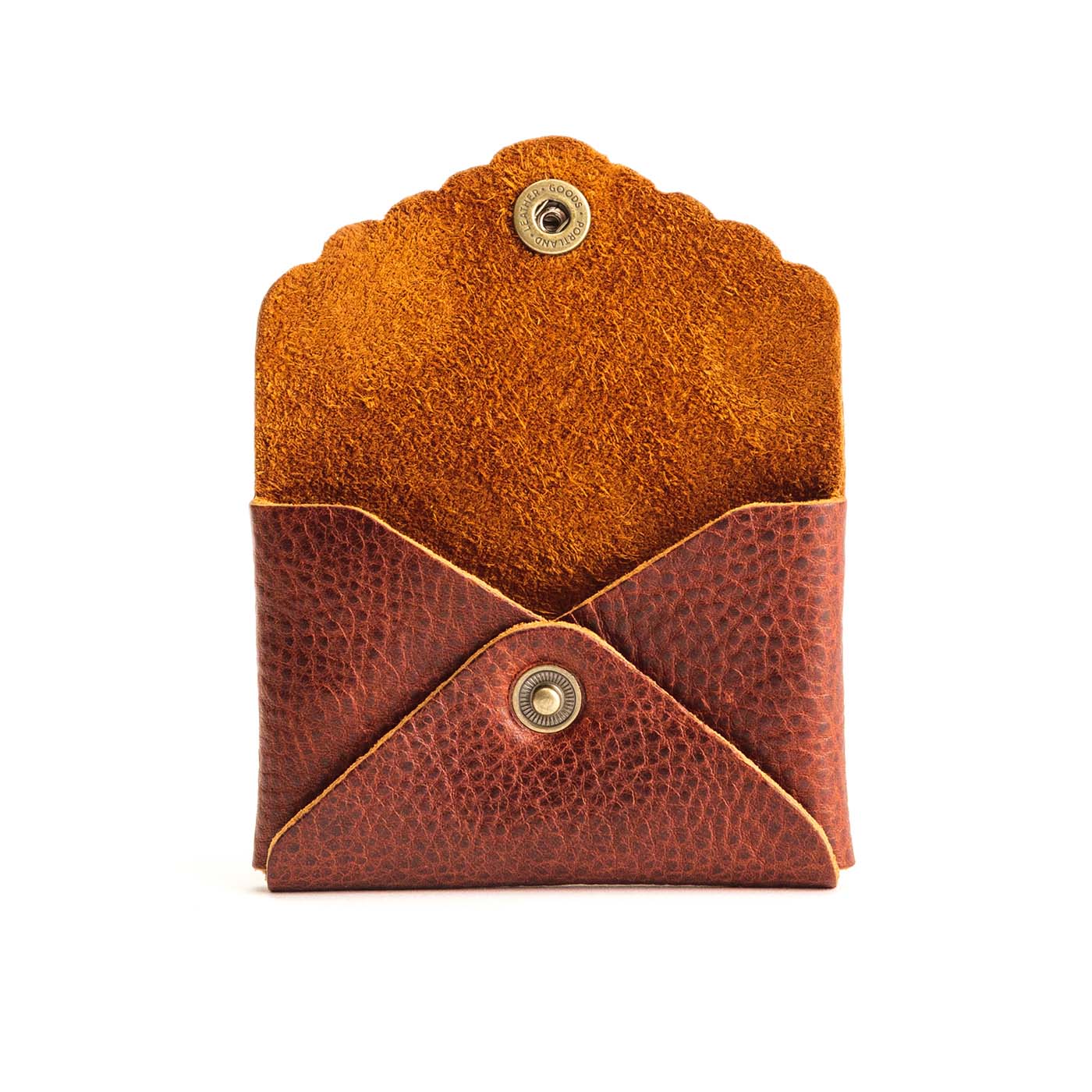 Nutmeg | Small leather wallet with scalloped edge open