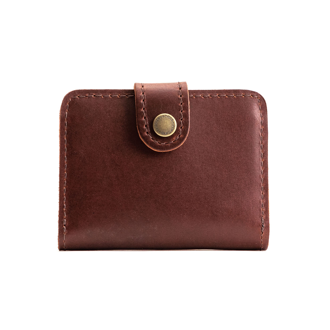 Cognac | Small leather wallet with snap closed