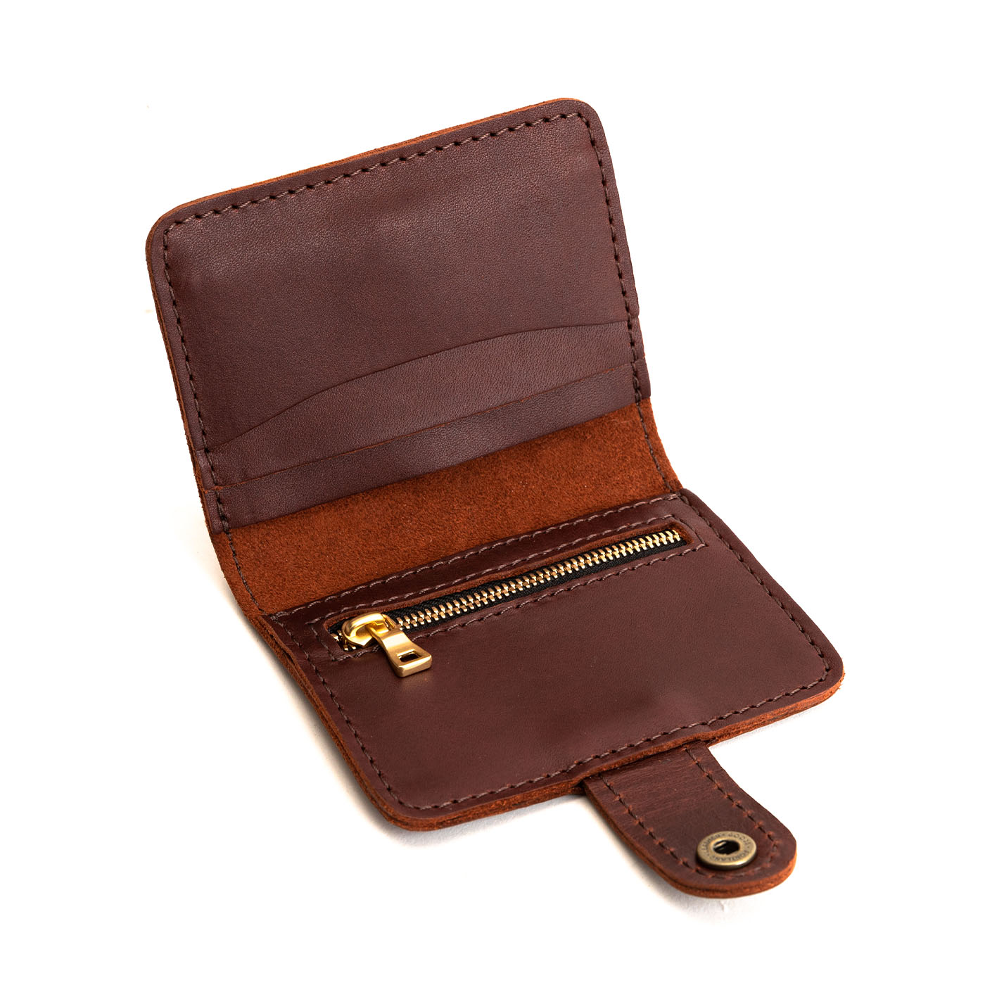 Cognac | Small leather wallet with snap open