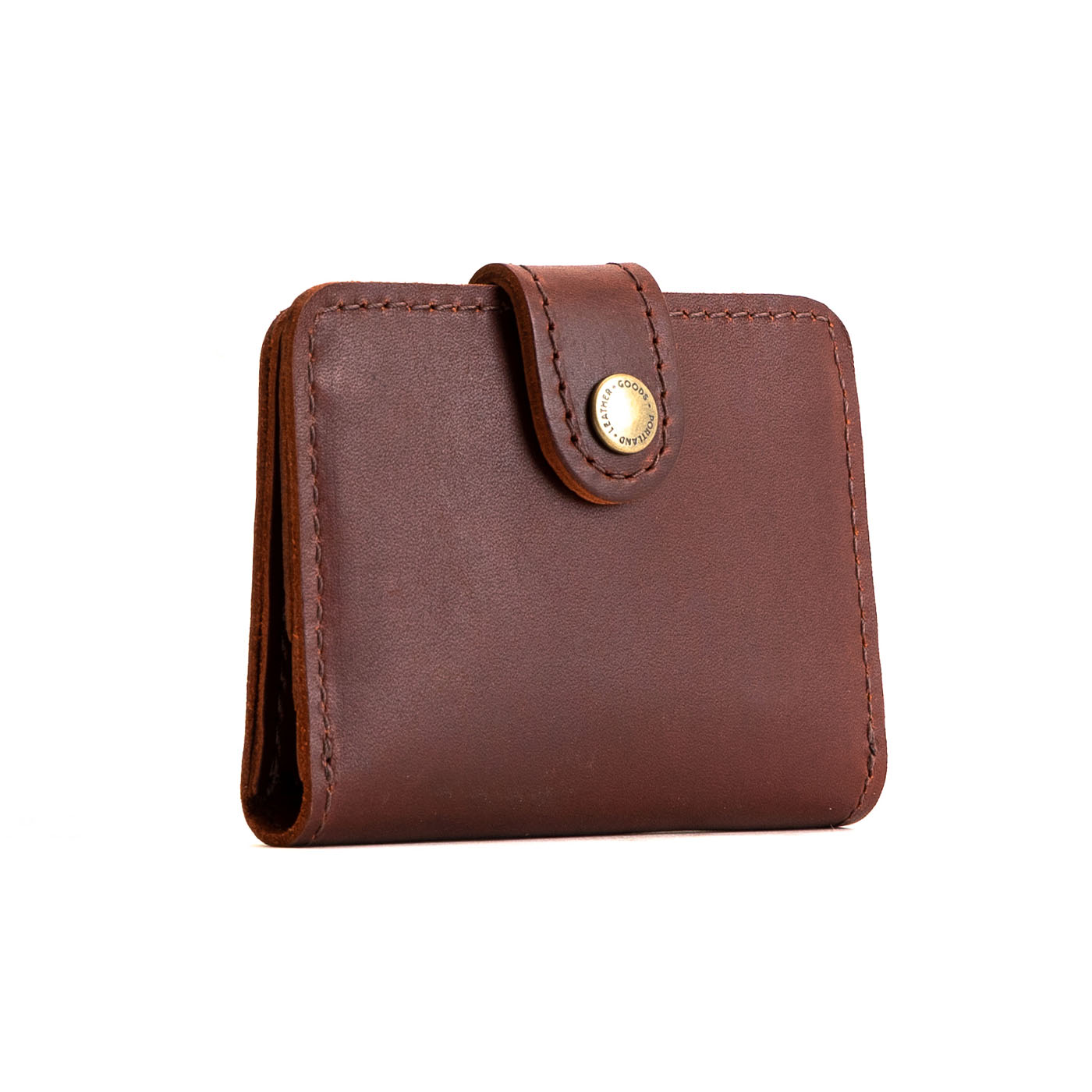 Cognac | Small leather bifold wallet with snap closed