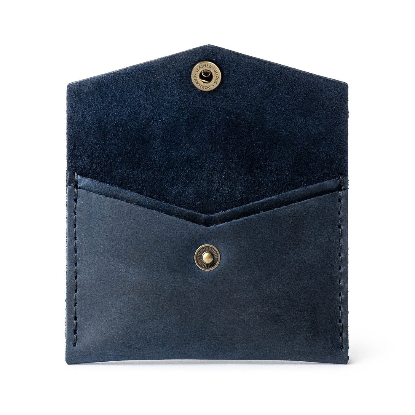 Deep Water | Small leather card wallet with snap closure open