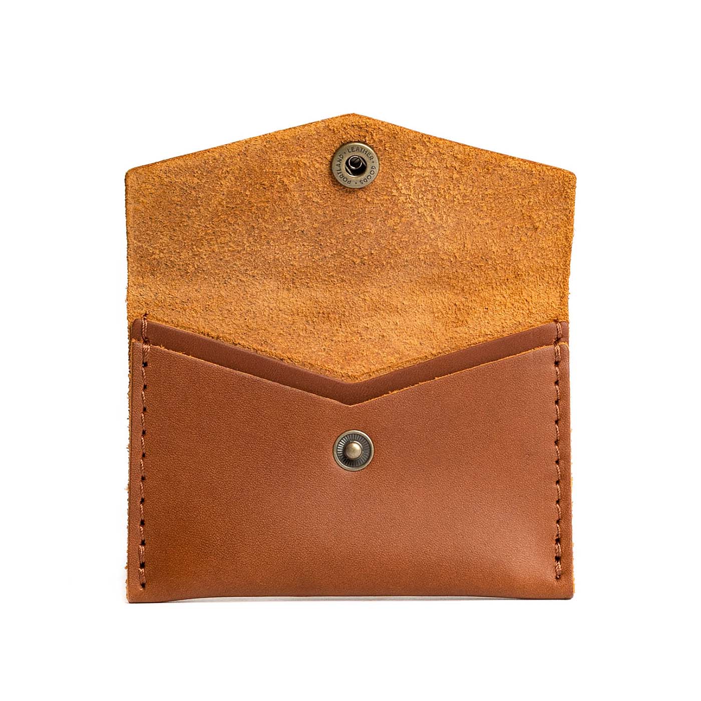 Honey | Small leather card wallet with snap closure open