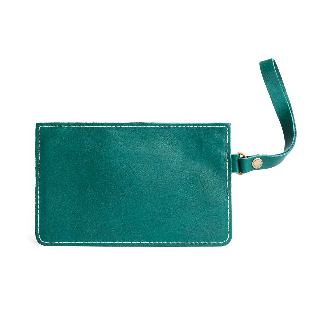 Peacock | Flat leather pouch with zipper and wristlet backside