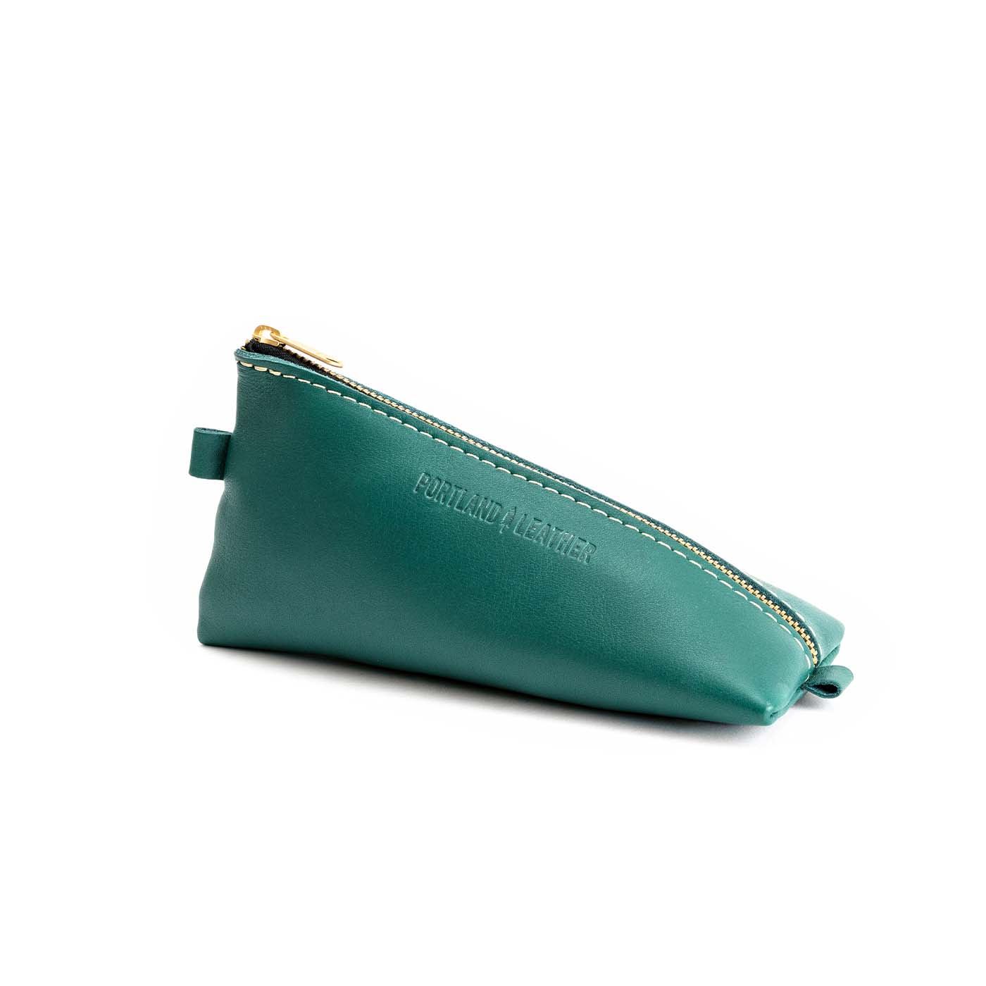 All Color: Peacock | Small leather triangular zip pouch