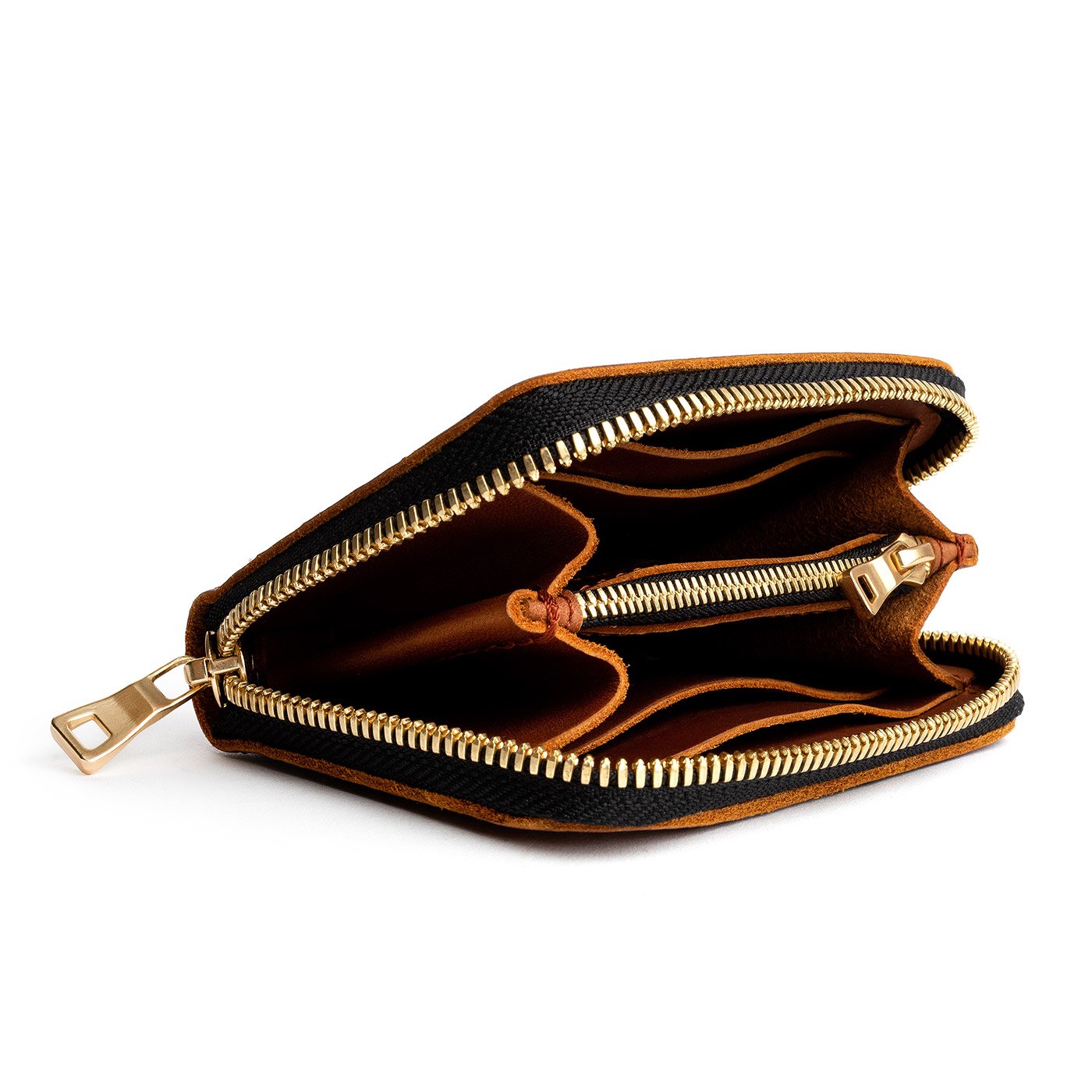 Honey | Small leather wallet with zipper open