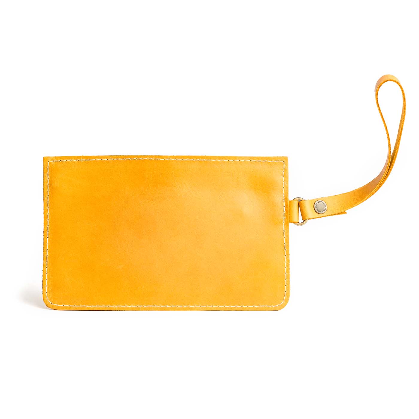 Sunflower | Flat leather pouch with zipper and wristlet backside