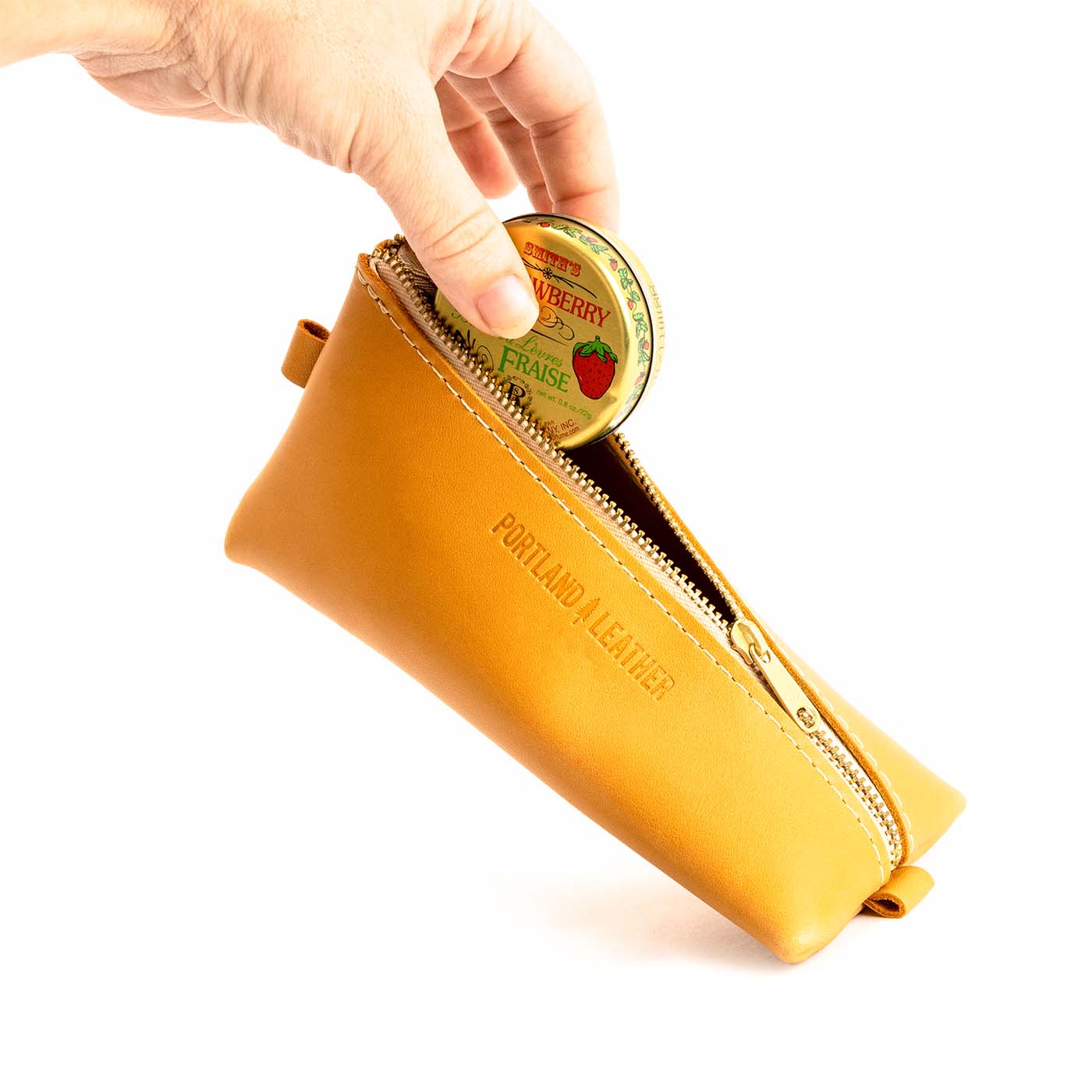 All Color: Sunflower | Small leather triangular zip pouch