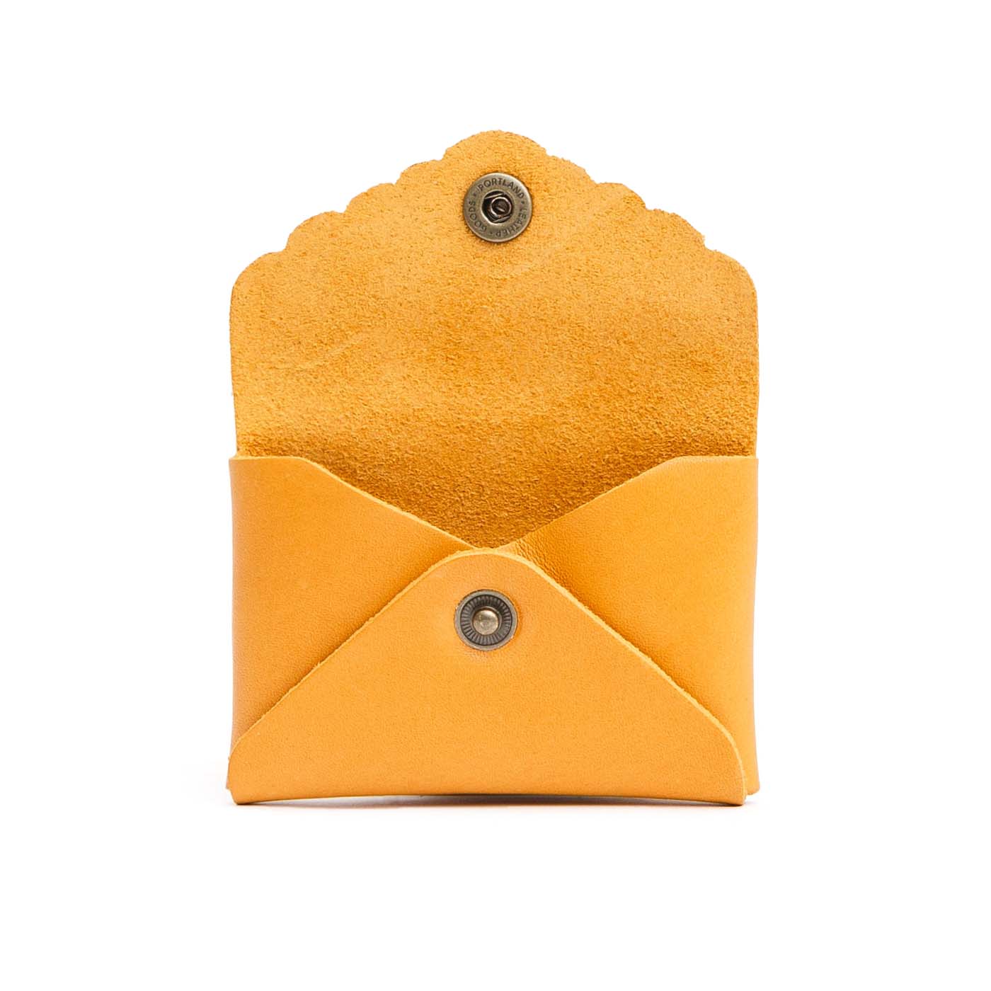 Sunflower | Small leather wallet with scalloped edge open