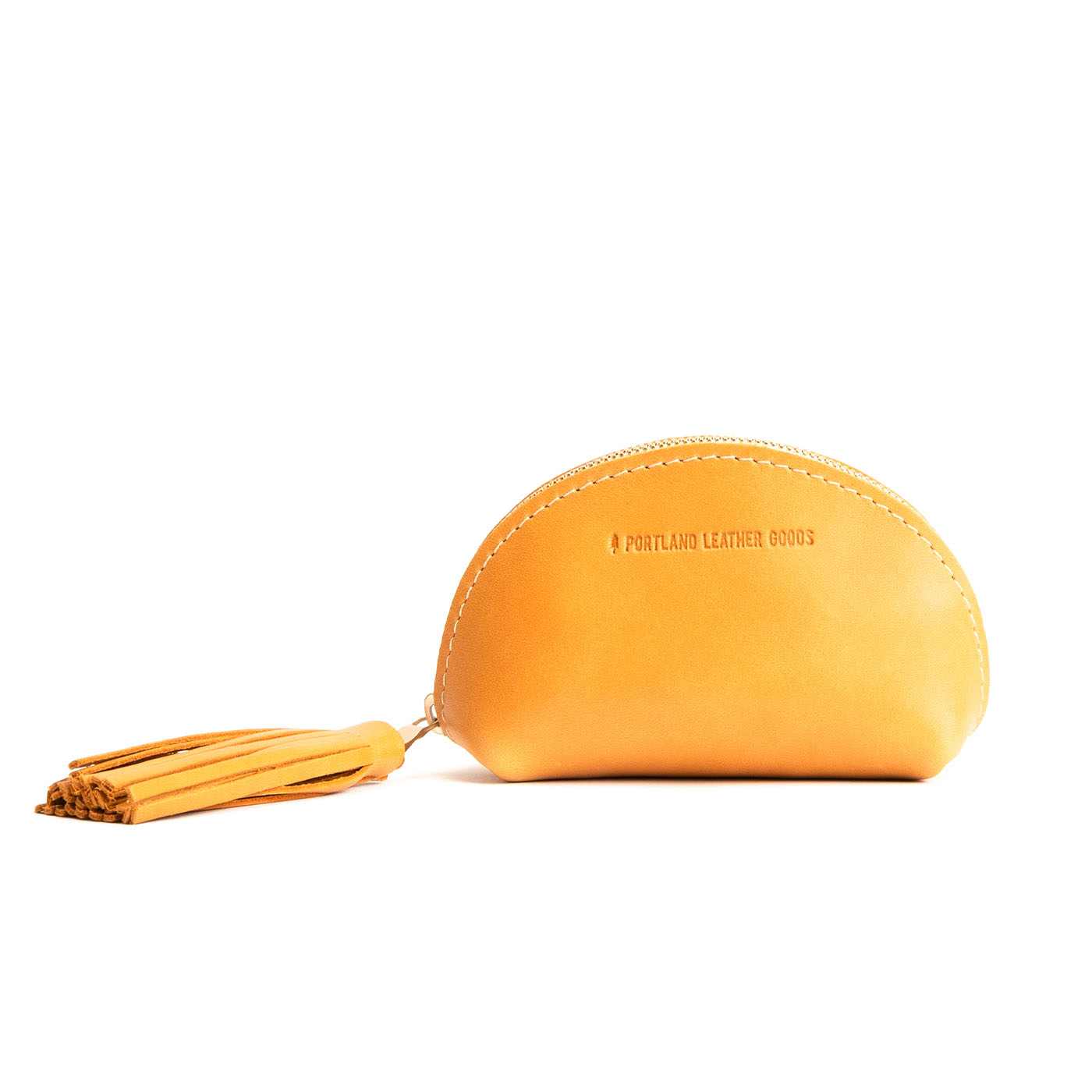 All Color: Sunflower | Small leather zippered pouch with tassel