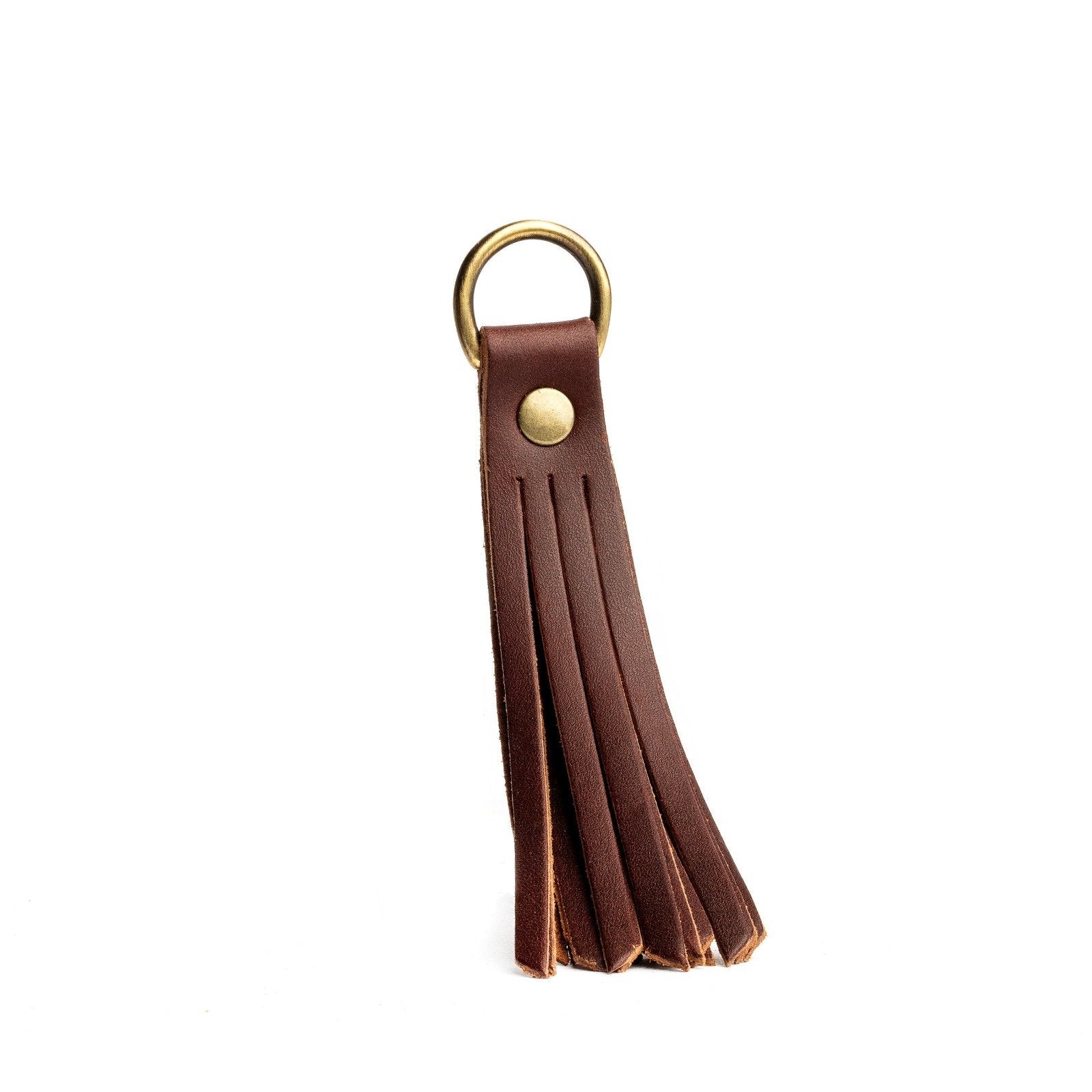 Cognac Large | slim leather tassel with brass ring