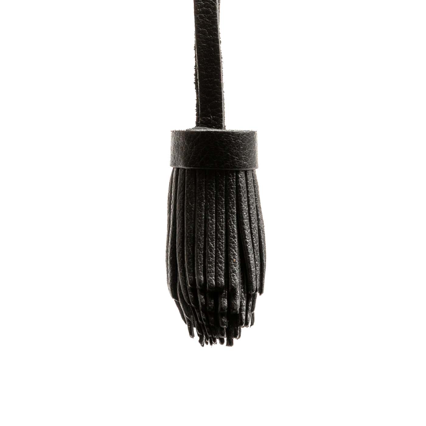 All Color: Pebbled--black | Pom-pom style with tiered leather fringe